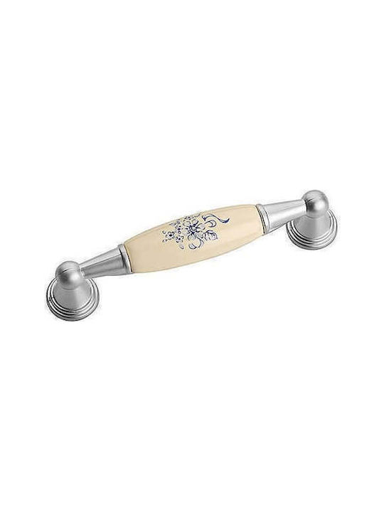 Roline Vintage Porcelain & Zamak Furniture Handle 520 Νίκελ Σατινέ Γαλάζιο 120mm (Hole Centers 96mm)