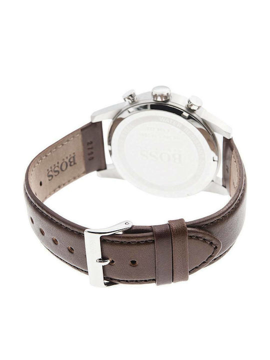 Boss Navigator Herrenuhr 44mm Chronograph Batterie mit Braun Lederarmband