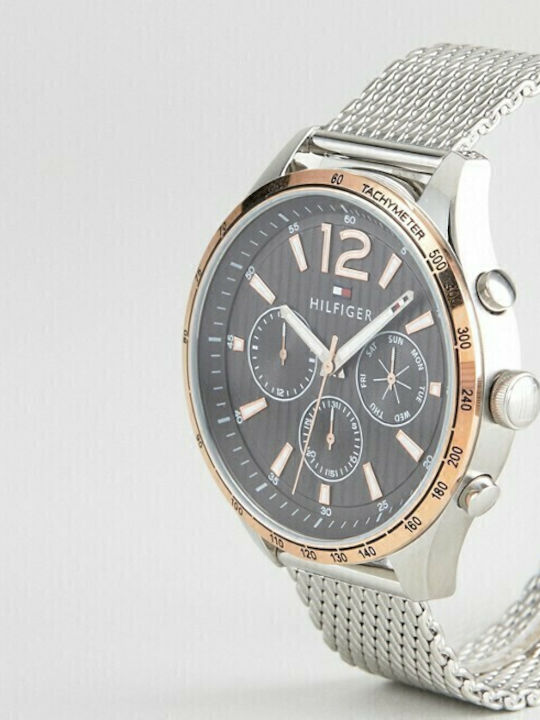 Tommy Hilfiger Gavin Ανδρικό Ρολόι 44mm Χρονογράφος Μπαταρίας με Ασημί Μεταλλικό Μπρασελέ