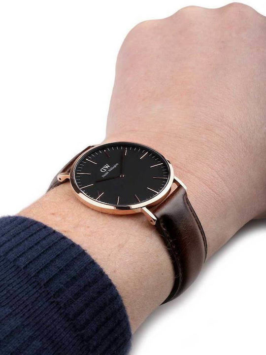 Daniel Wellington Classic Bristol Men's Watch 40mm Battery with Brown Leather Strap