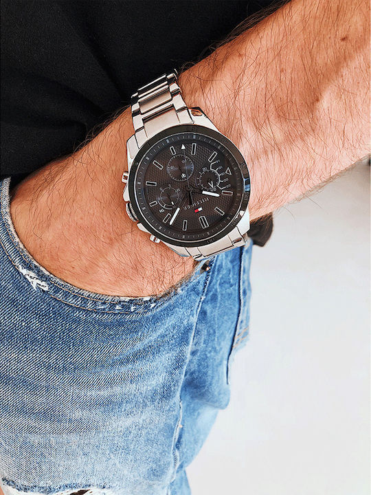 Tommy Hilfiger Decker Men's Watch 46mm Chronograph Battery with Silver Metal Bracelet