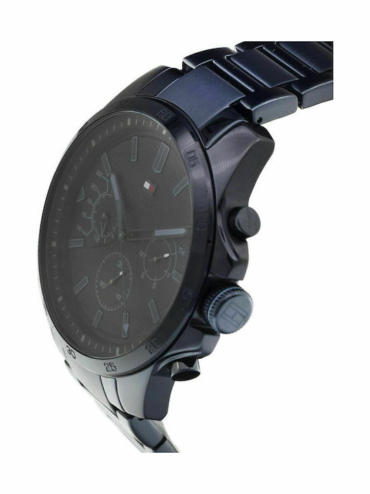 Tommy Hilfiger Decker Men's Watch 46mm Chronograph Battery with Blue Metal Bracelet