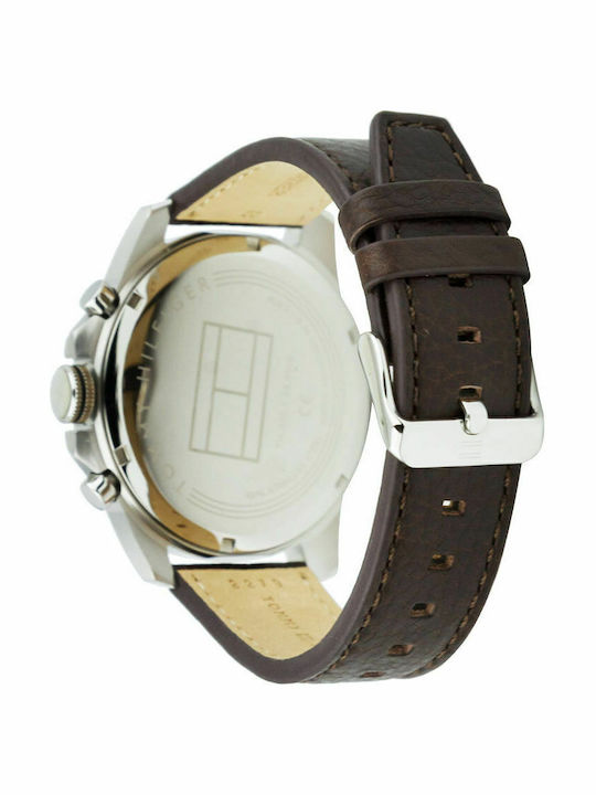 Tommy Hilfiger Decker Ανδρικό Ρολόι 46mm Χρονογράφος Μπαταρίας με Καφέ Δερμάτινο Λουράκι
