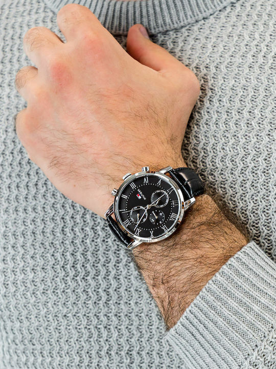 Tommy Hilfiger Kane Men's Watch 44mm Chronograph Battery with Black Leather Strap