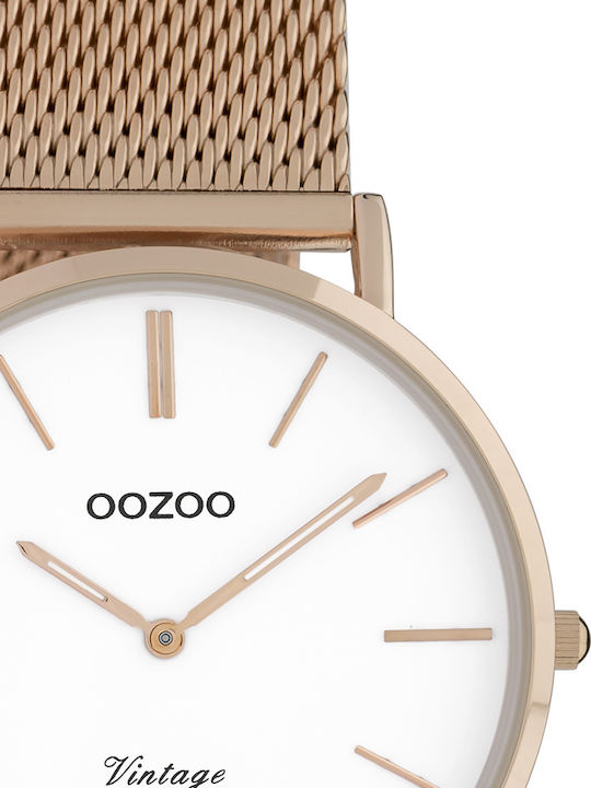 Oozoo Vintage Γυναικείο Ρολόι 32mm Μπαταρίας με Ροζ Χρυσό Μεταλλικό Μπρασελέ