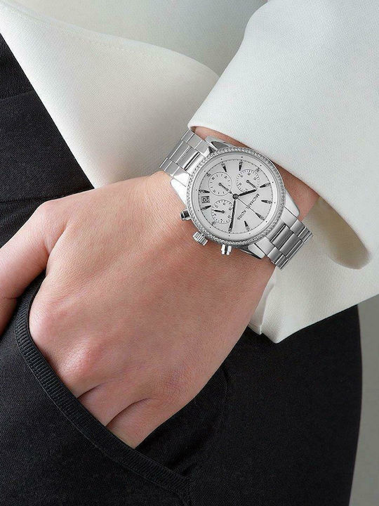 Michael Kors Ritz Damen Uhr Chronograph mit Silber Metallarmband