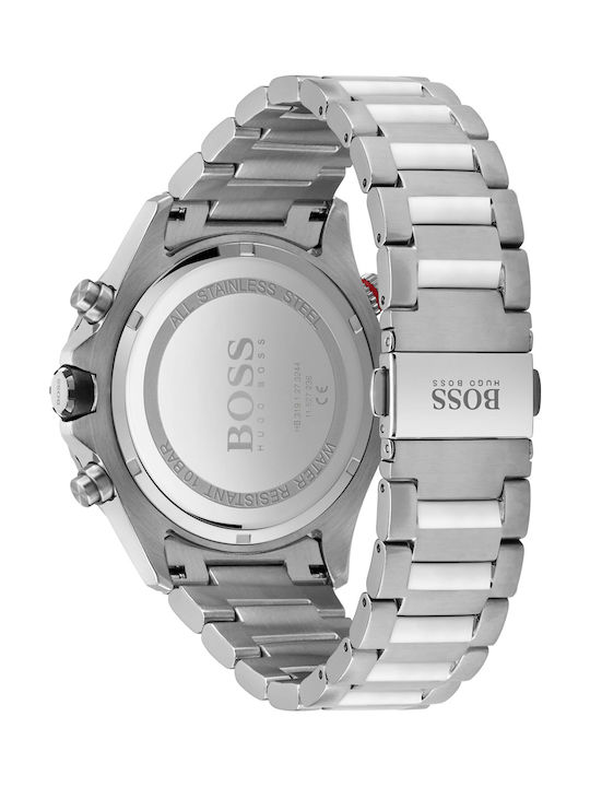 Boss Globetrotter Ανδρικό Ρολόι 46mm Χρονογράφος Μπαταρίας με Ασημί Μεταλλικό Μπρασελέ