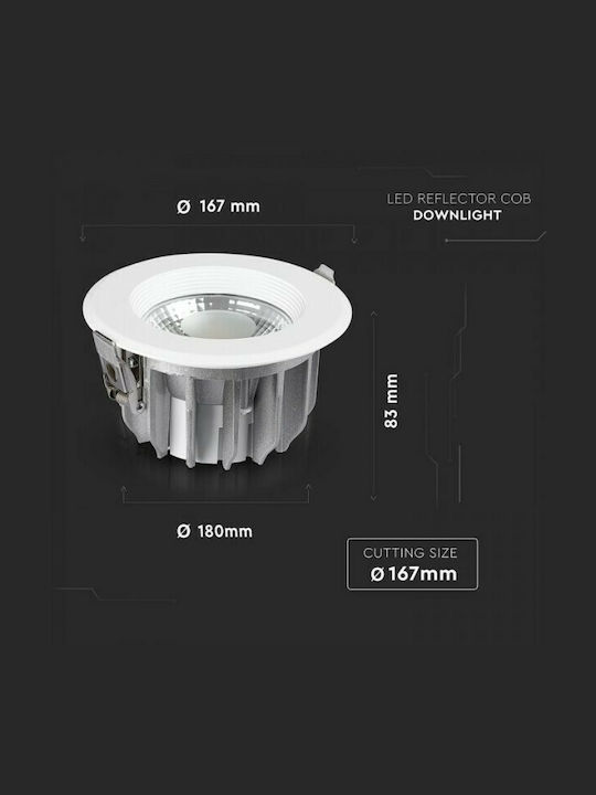 V-TAC Rotund Încastrat Panou LED Putere 20W cu Alb Natural Lumini 18x18cm.