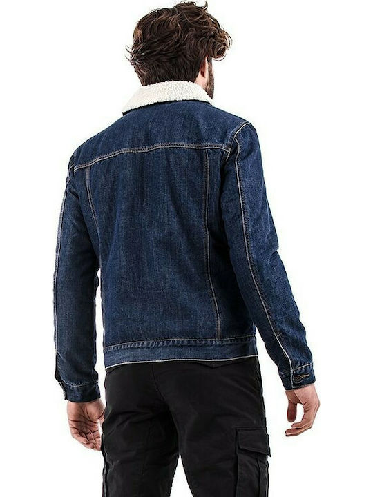 Solid Men's Winter Denim Jacket Blue