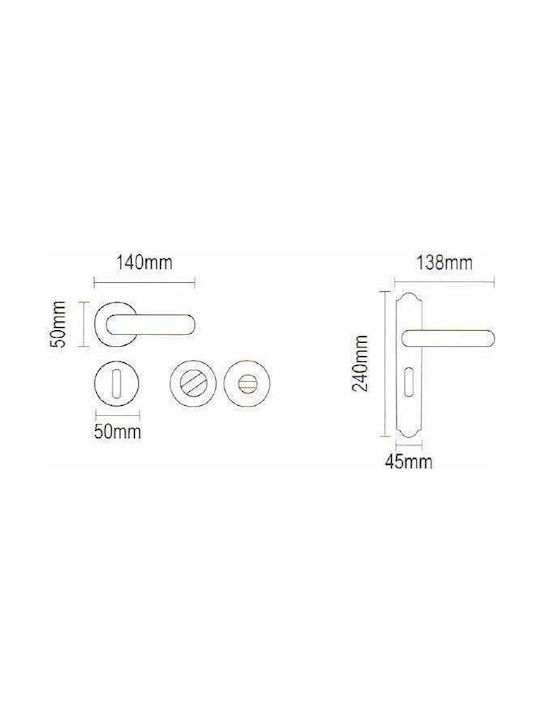 Viometale Lever Middle Door with Plate 06.460 Pair (Center Distance 75mm) Bronze