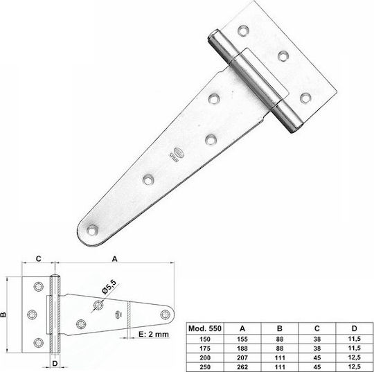 Amig 550 Galvanized Door Hinge T Shaped 100mm