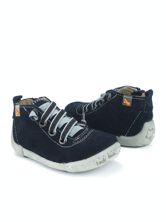 Leather Kids Boots with Laces Navy Blue