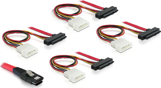 DeLock Mini SAS - 4x SAS 4x Molex Cable 1m Κόκκινο (DLK-83146)