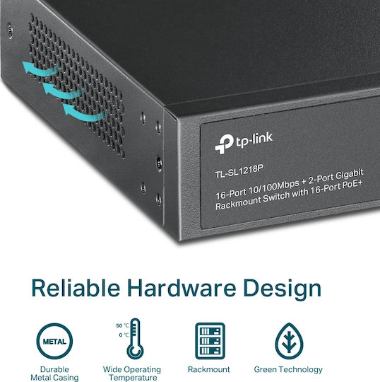 TP-LINK TL-SL1218P Unmanaged L2 PoE Switch with 16 Ethernet Ports