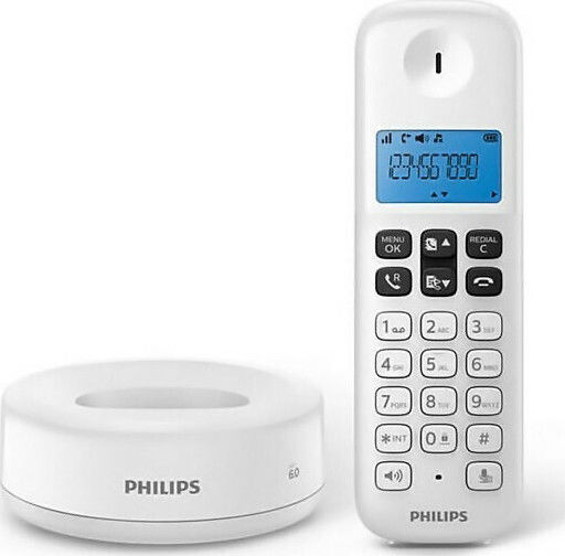 Philips D161 Ασύρματο Τηλέφωνο με Ελληνικό Μενού Λευκό