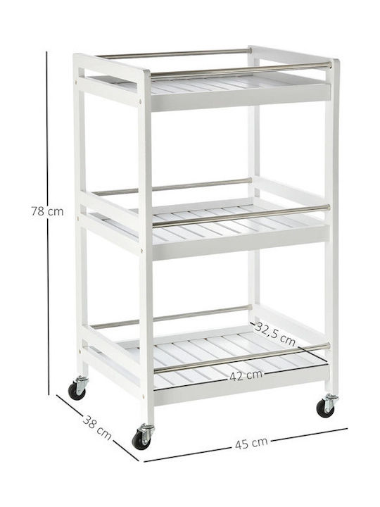 HomCom Wooden Multifunctional Kitchen Trolley Kitchen Trolley Wooden White 3 Slots 78x45x38cm