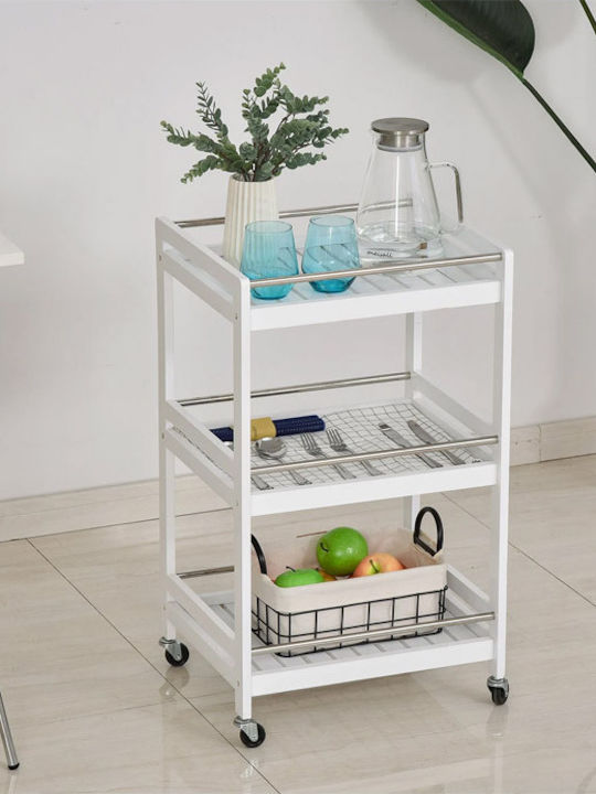 HomCom Τρόλεϊ Κουζίνας Ξύλινο 3 Θέσεων Λευκό 45x38x78cm