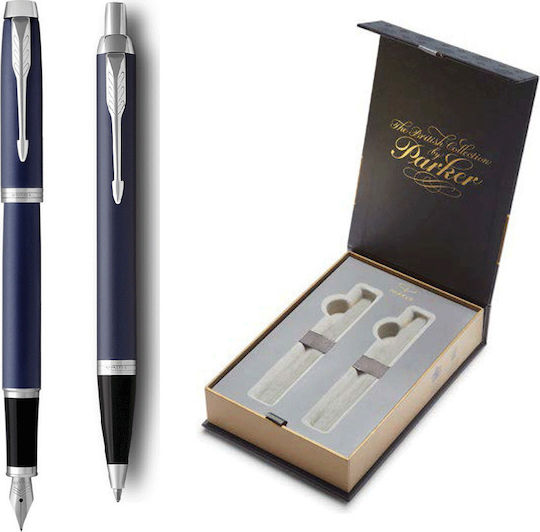 Parker I.M Σετ Στυλό Ballpoint Medium με Πένα Medium από Ατσάλι Core Blue σε Θήκη (Διάφορα Σχέδια) (σε Χάρτινη Κασετίνα)