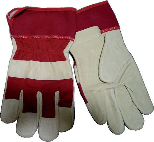 Ergo Cotton Safety Glofe Leather-Cotton Red