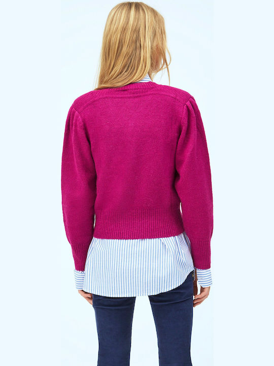 Pepe Jeans Sussi Women's Long Sleeve Sweater with V Neckline Fuchsia