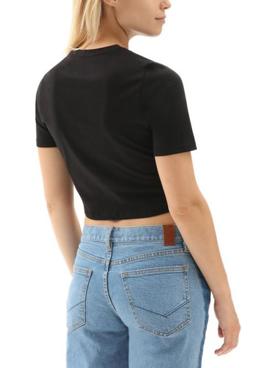 Flying V Γυναικείο Αθλητικό Crop Top Κοντομάνικο με V Λαιμόκοψη Μαύρο