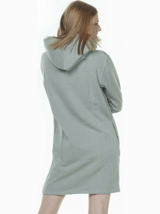 Women's Tunic Dress Long Sleeve with Hood Gray