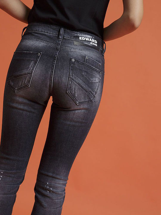 Edward Jeans Roksana 72U Ψηλόμεσο Γυναικείο Jean Παντελόνι σε Κανονική Εφαρμογή Μαύρο