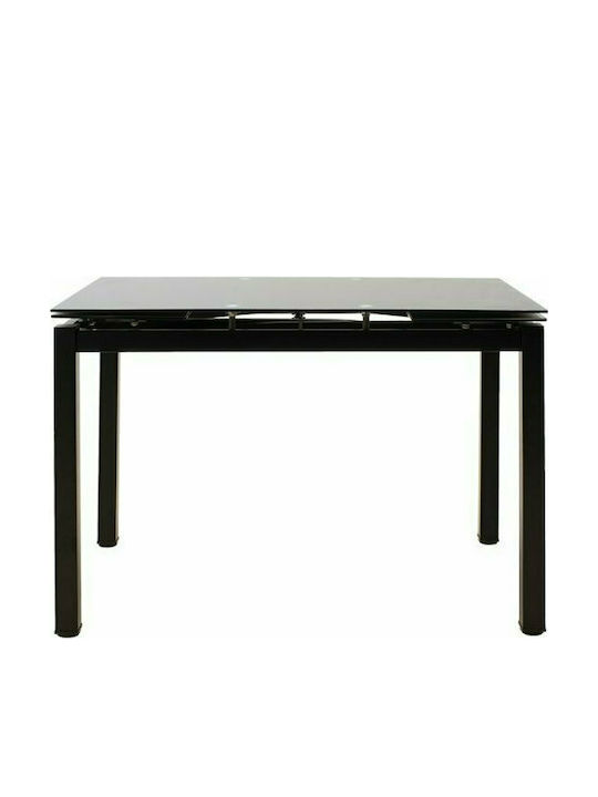 Finn Tisch Küche Ausziehbar mit Glasoberfläche Black Velvet-Black Metal 110(+60)x70x75cm