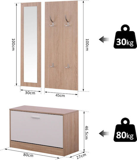 Entry Furniture with Mirror / Hanger / Shoe Rack & Bench 80x27x46.5cm