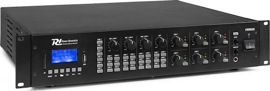 Power Dynamics PRM606 Matrix Интегриран Търговски усилвател с 6 зони 60W/100V и USB/Bluetooth връзки в Черен цвят