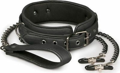 Easytoys Fetish Collection Leather Collar with Nipple Chains in Schwarz Farbe ET280BLK