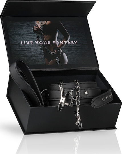 Easytoys Fetish Collection Leather Collar with Nipple Chains BDSM Kit in Black Color