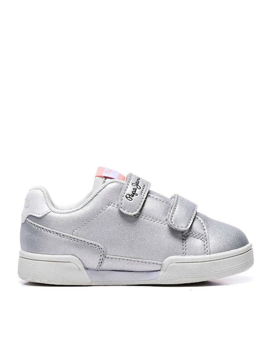 Pepe Jeans Kinder-Sneaker Lambert Basic mit Klettverschluss Silber