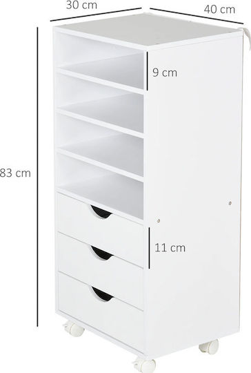 Office Storage Chipboard Drawer with Wheels & 3 Drawers White L40xW30xH83cm