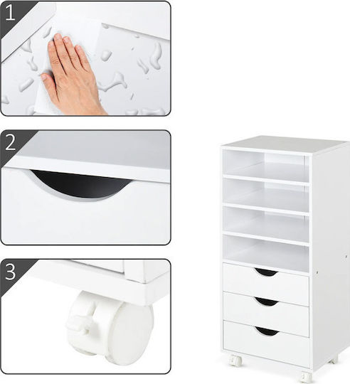 Office Storage Chipboard Drawer with Wheels & 3 Drawers White L40xW30xH83cm