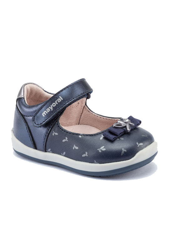 Kids Leather Ballerinas with Hoop & Loop Closure Blue