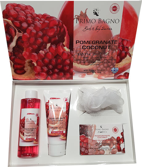 Primo Bagno Pomegranate Coconut Bath Skin Care Set for Moisturizing & Body Cleaning 4pcs