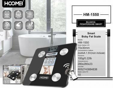Hoomei Digital Badezimmerwaage mit Körperfettmessung in Schwarz Farbe HM-1550