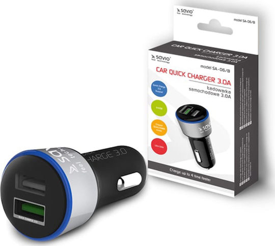 Savio SA-06 Car Charger 3A Fast Charging with Ports 2xUSB Blue Color