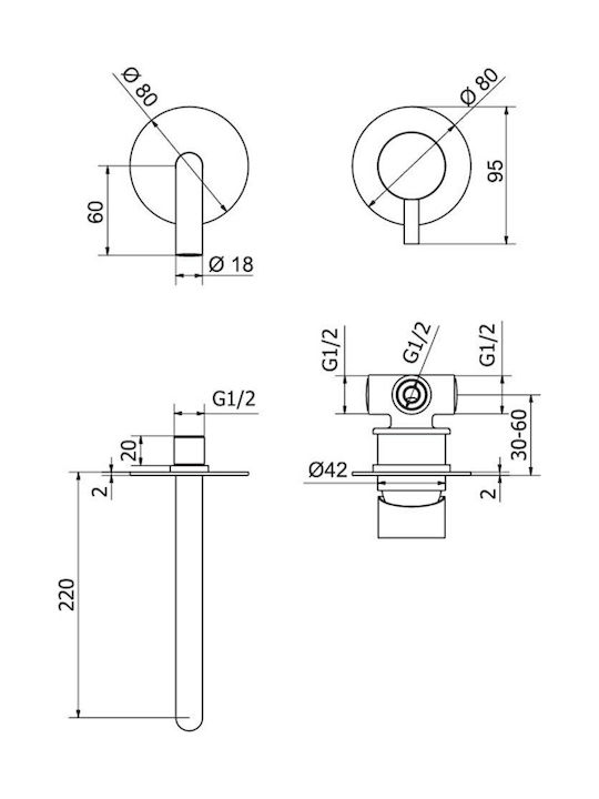 Teorema Jabil Total Комплект смесител и чучур за вграждане за Лавабо 1 Изход Black Matt