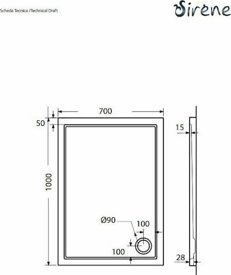 Sirene Rectangular Acrylic Shower White Extra Flat 100x70x5cm