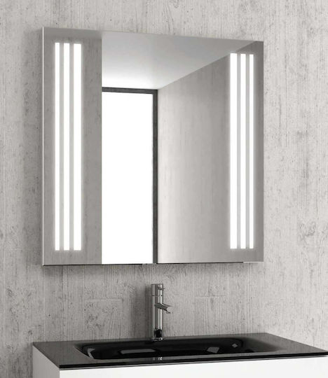 Karag Magnifying Square Bathroom Mirror Led made of Stainless Steel 75x75cm
