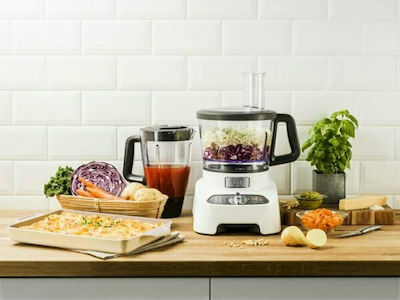 Moulinex Double Force Мултифункционален хранителен процесор 1000W с Купа 3лт и Кана Блендер Бял