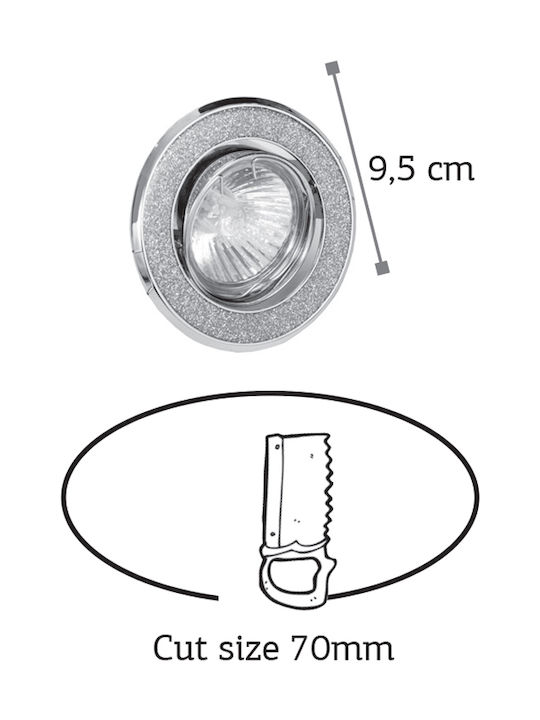Inlight 43285 Кръгла Металик Вграден Спот с Патрон GU10 Движещи се Сребрист 9.5x9.5см. 1бр