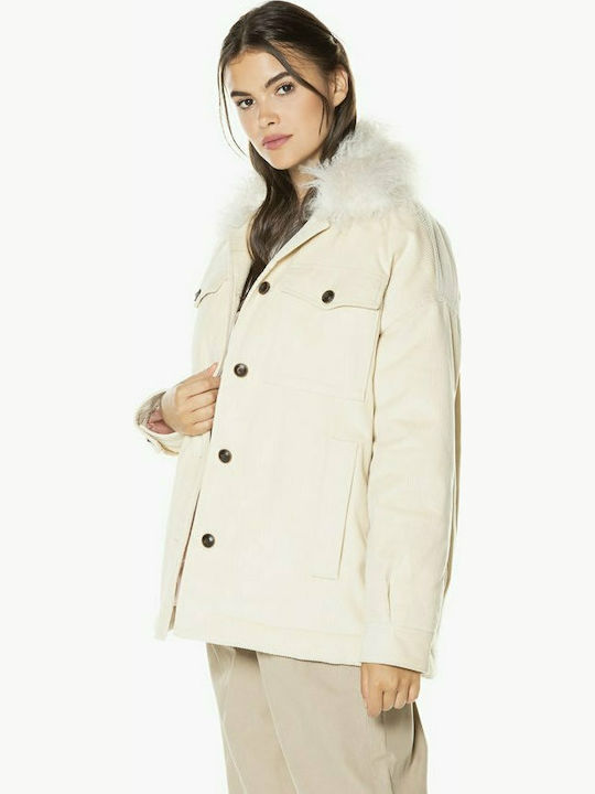 Pepe Jeans Katy Women's Long Lifestyle Jacket for Spring or Autumn Beige