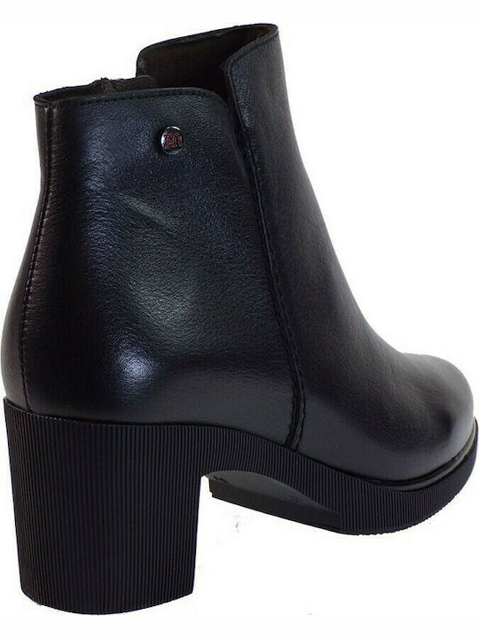 Pepe Menargues Leather Women's Ankle Boots with Medium Heel Black