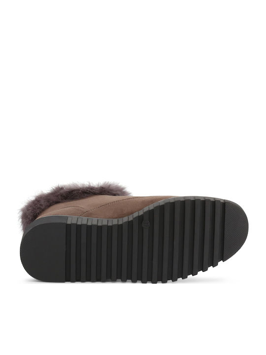 Wildleder Stiefeletten Damen mit Pelz Braun