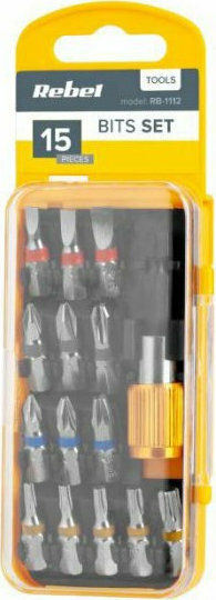 Rebel Set 15 Schraubendreher-Bits Kreuz / Torx / Stern