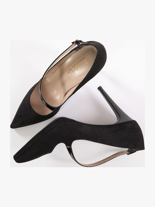 Suede Pointed Toe Stiletto Black High Heels