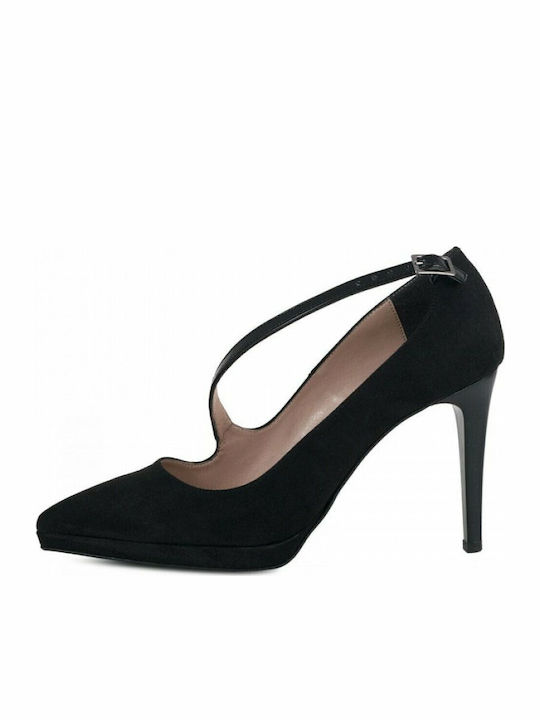 Suede Pointed Toe Stiletto Black High Heels